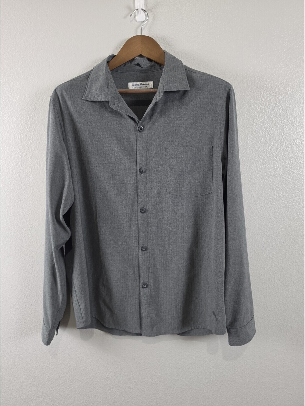 Mens Tommy Bahama Large Grey Button Up Long Sleeve Light Weight